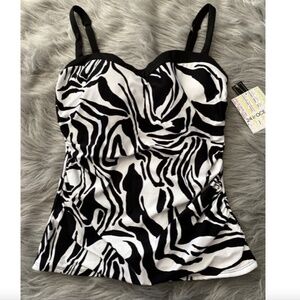 24th & Ocean New Abstract Zebra Sweetheart Underwire Tankini Top Swim 34D